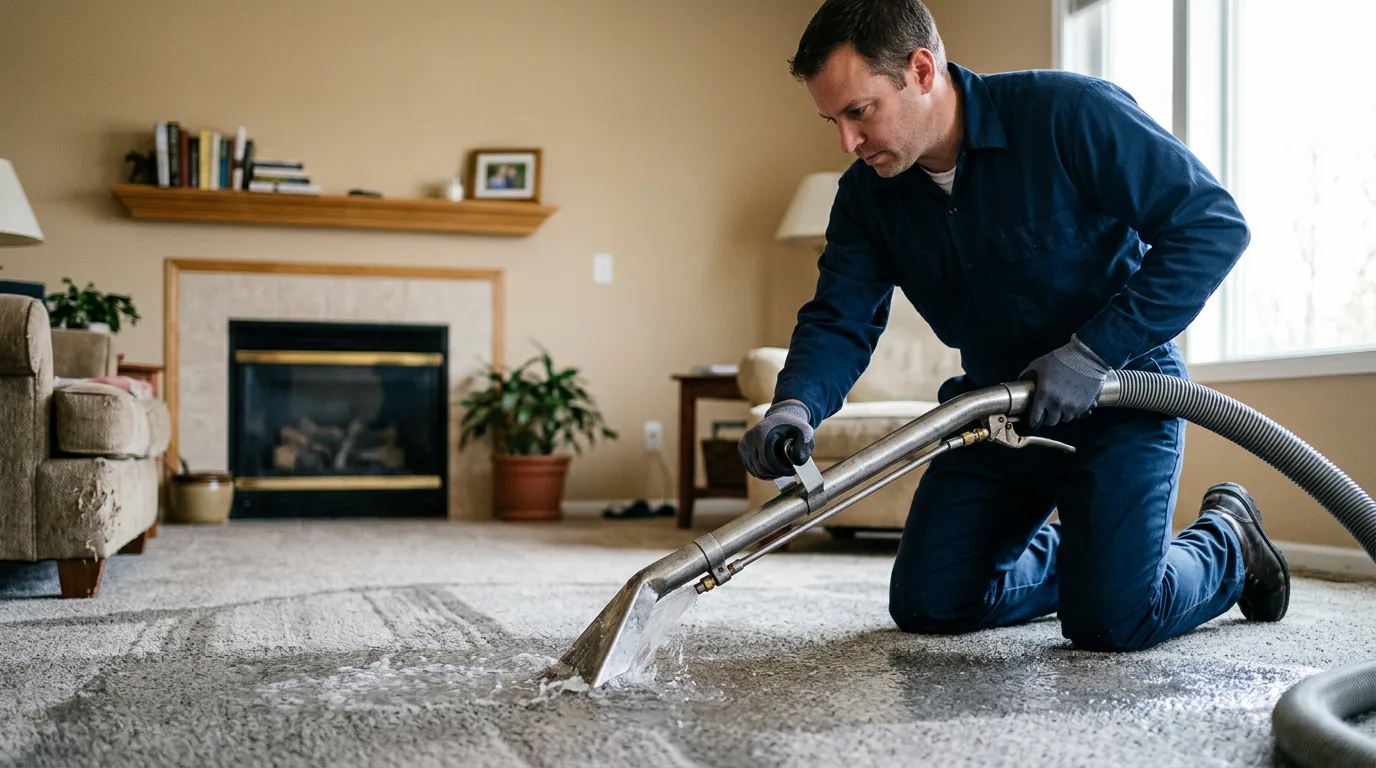 Water damage restoration technician working near Worthville, PA